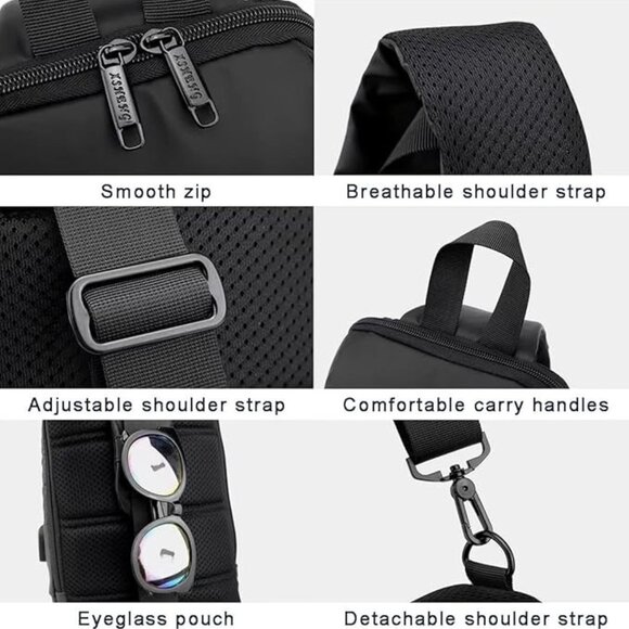 NEW! Water-Resistant Crossbody/Shoulder Bag w/USB Cord & Port and Padded Back - Picture 3 of 15